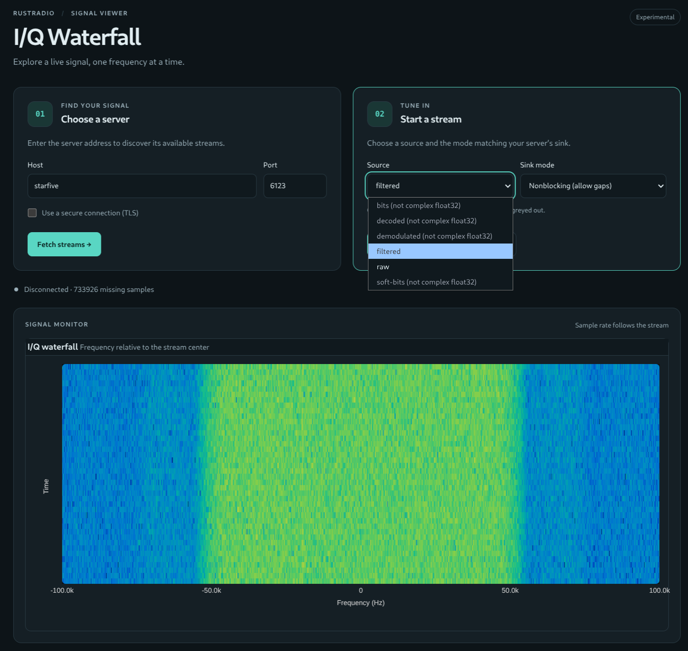 I/Q waterfall with selector